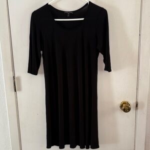 Eileen Fisher black silk short sleeve scoop neck dress Size Medium